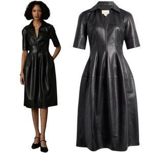 Luxely Faux Leather A-line V Neck Short Sleeve With Pockets Mini Dress Size 4